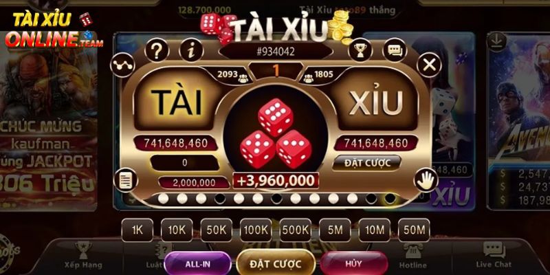 Giao diện chính khi tham gia tài xỉu online